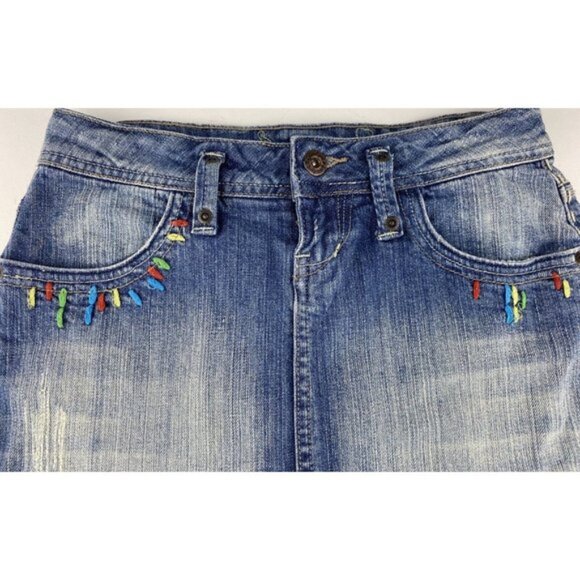 Soundgirl‎ Mini Skirt Hearts Red Blue Yellow Green Distressed Frayed Hem  Size 1 - Picture 2 of 4